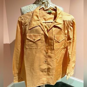 Womens Orange Button-Front Long-Sleeve Collar Shirt